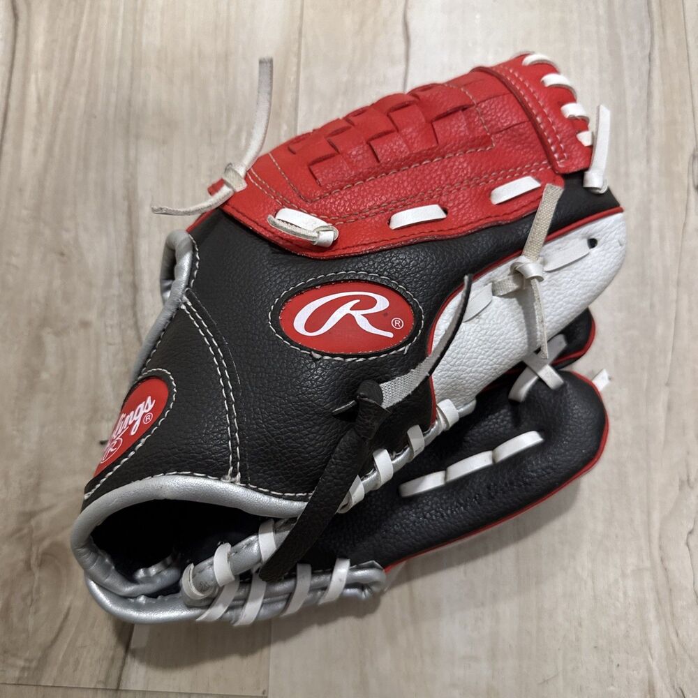 Rawlings 10 Inch Youth Baseball Glove PL10DSSW Black Red Right Hand Throw NEW